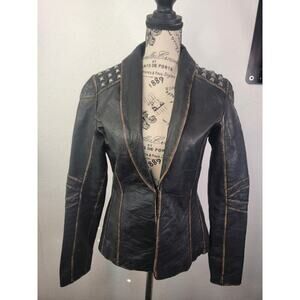 AFFLICTION Black Premium Leather Jacket M Studded Distress Blazer ASO Lzzy Hale